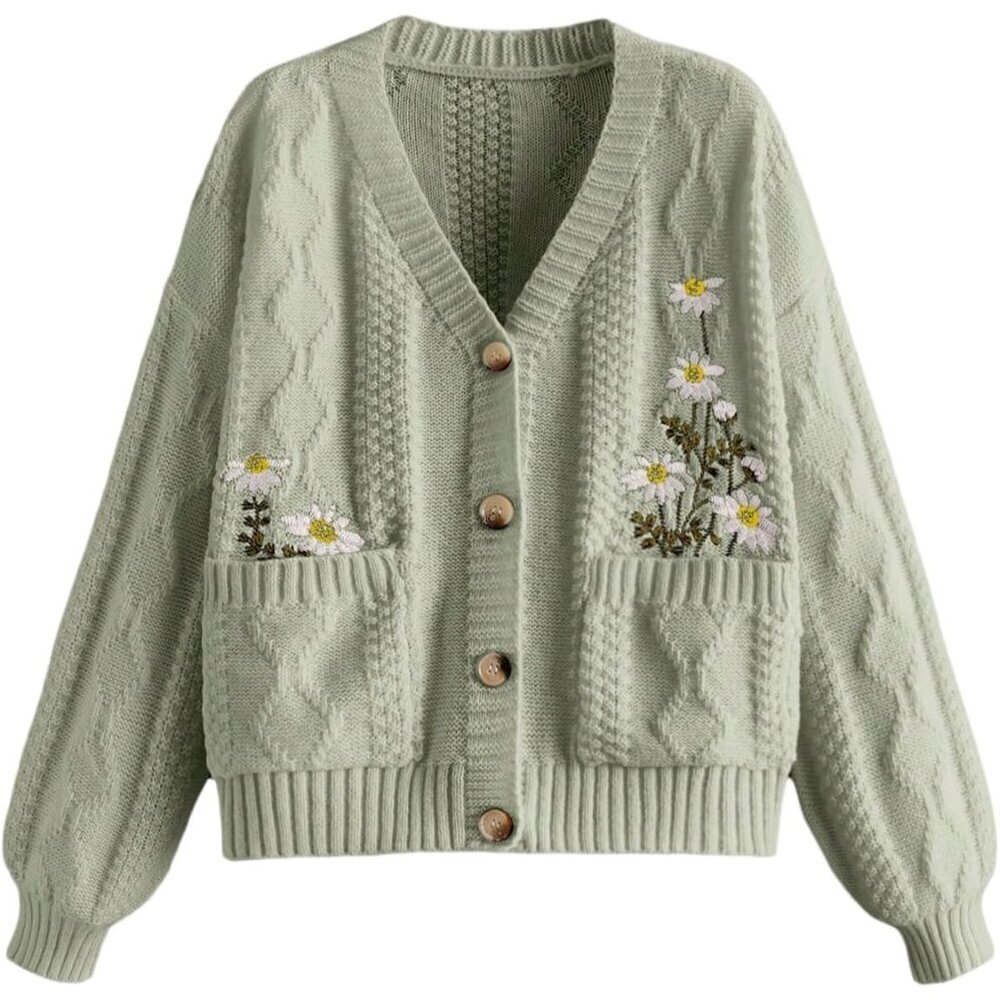 Women's Polyester Boho Button Up Cardigan Fall Sweater Cozy Casual